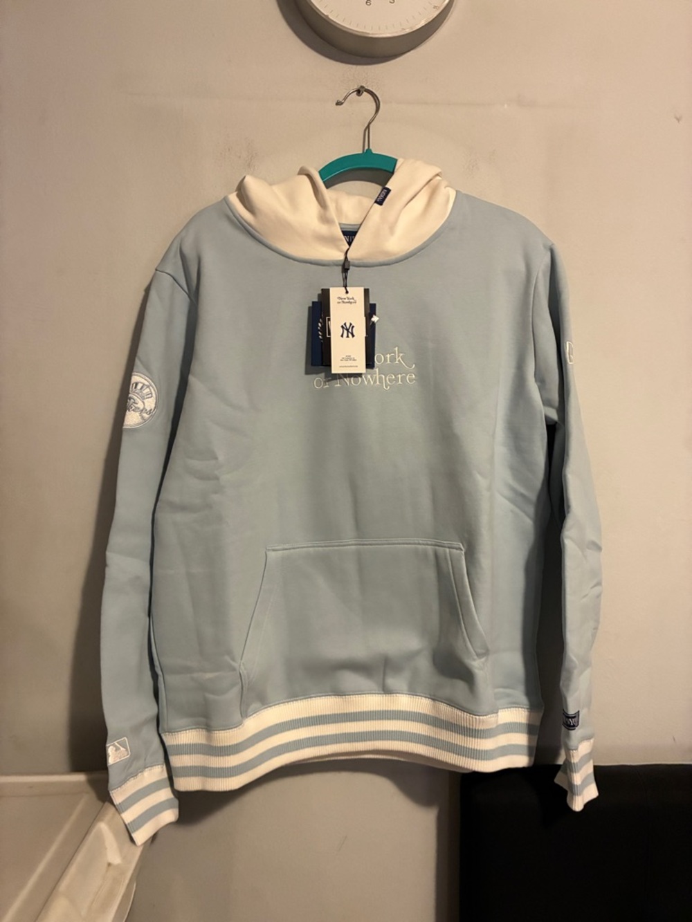 NYON Yankees Motto Light Blue and Cream Hoodie